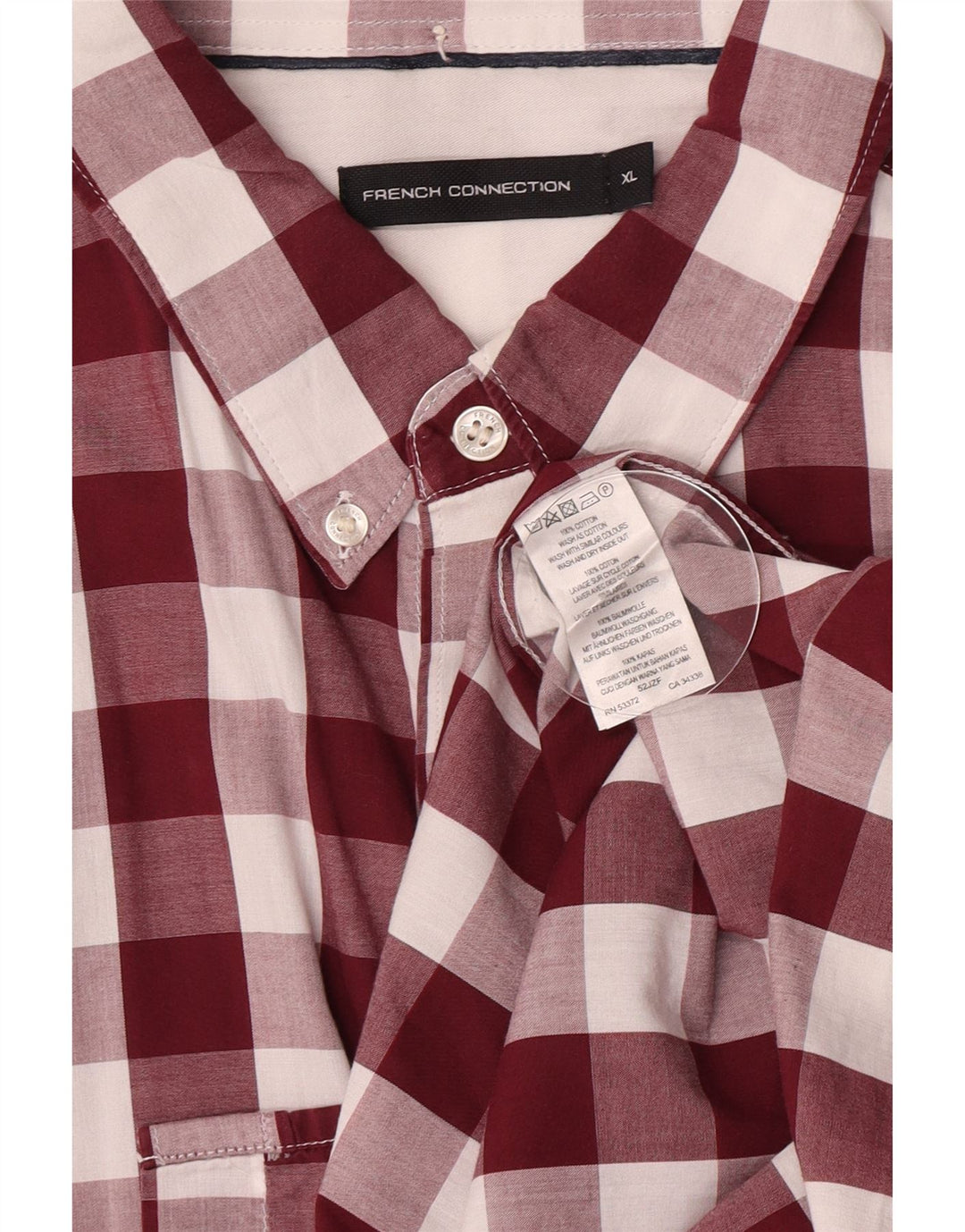 Camisa masculina French Connection XL Borgonha Gingham Algodão