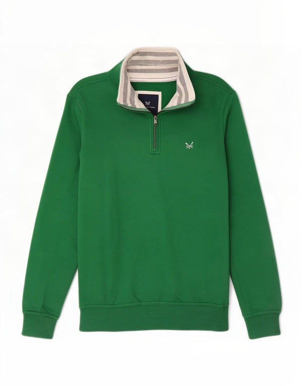 Crew Clothing Mens Zip Neck Moletom Jumper XS Algodão Verde