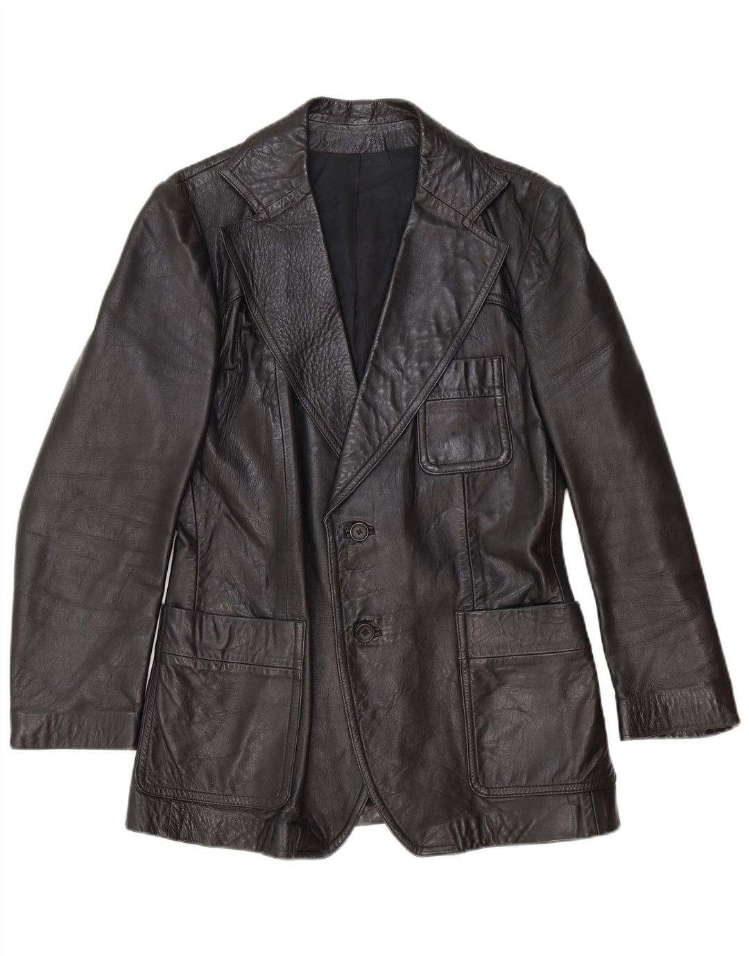 Jaqueta blazer masculina vintage de couro com 2 botões UK 40 grande preta