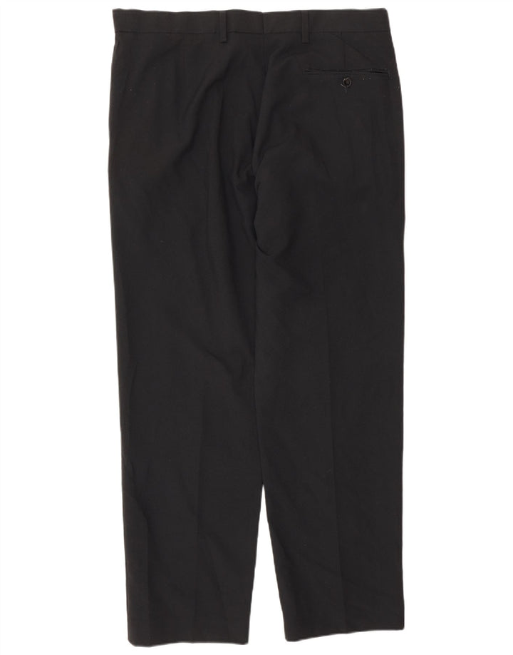 Calça masculina de terno regular Marks & Spencer W34 L29 poliéster preto