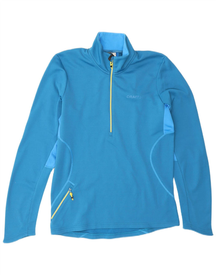 Pulôver vintage masculino com zíper e gola em bloco colorido azul médio