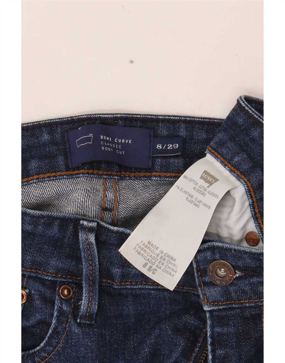 Calça jeans feminina Levi's Demi Curve Bootcut US 8 médio W29 L30 azul marinho