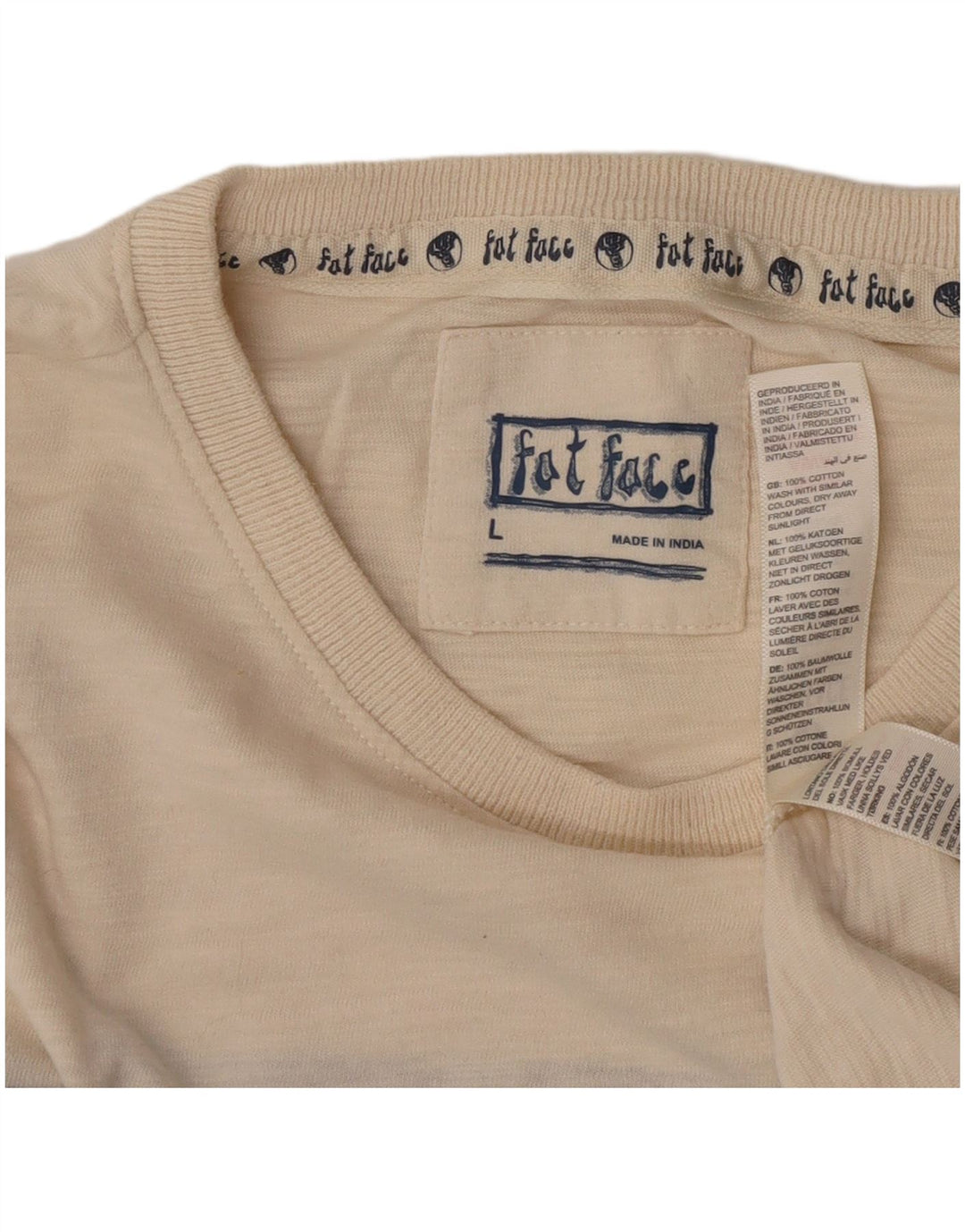 Camiseta masculina Fat Face Top grande algodão colorblock bege