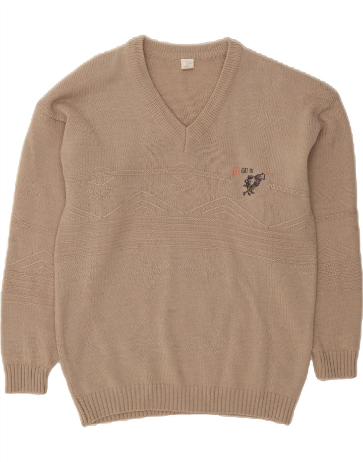 VINTAGE Mens V-Neck Jumper Sweater IT 54 XL Beige Acrylic Vintage Vintage and Second-Hand Vintage from Messina Hembry 