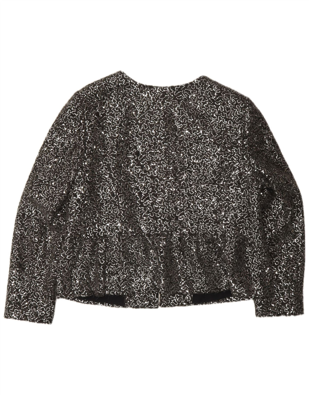Jaqueta blazer feminina Marks & Spencer com zíper completo e lantejoulas Reino Unido 14 médio prateado