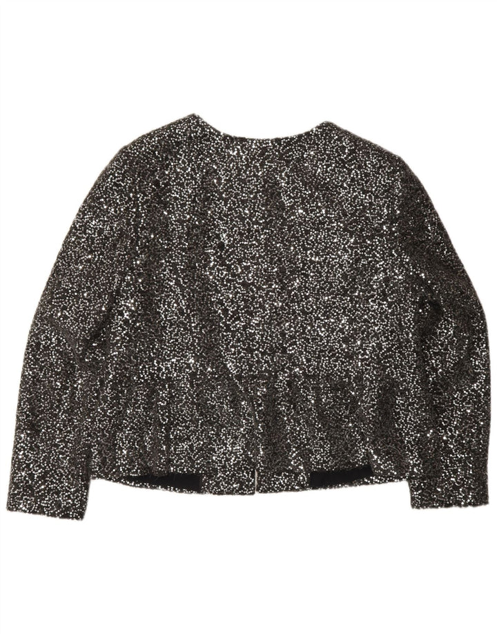 Jaqueta blazer feminina Marks & Spencer com zíper completo e lantejoulas Reino Unido 14 médio prateado