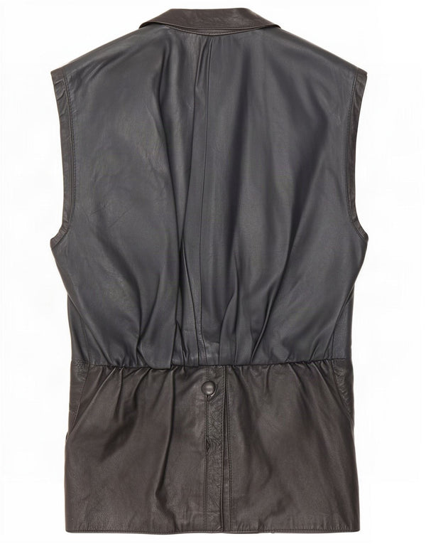 Colete de couro feminino vintage UK 14 médio preto