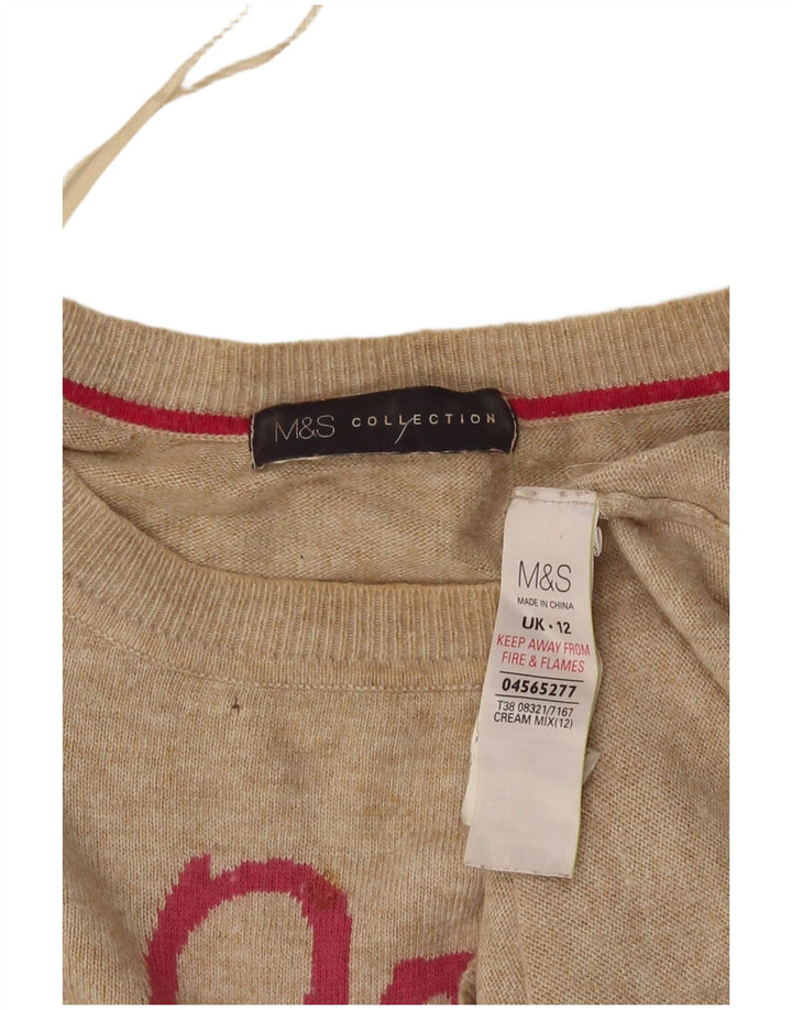 Suéter feminino Marks & Spencer com gola canoa e gola redonda Reino Unido 12 médio bege