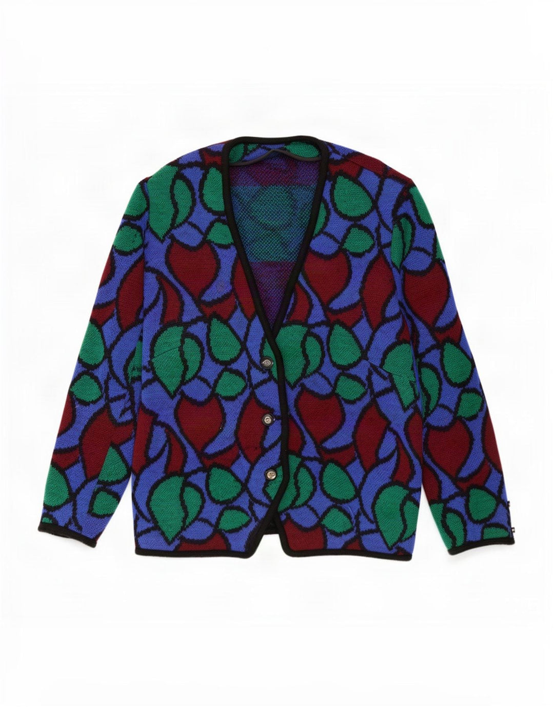 Suéter cardigã feminino vintage com padrão abstrato UK 18 XL multicolorido