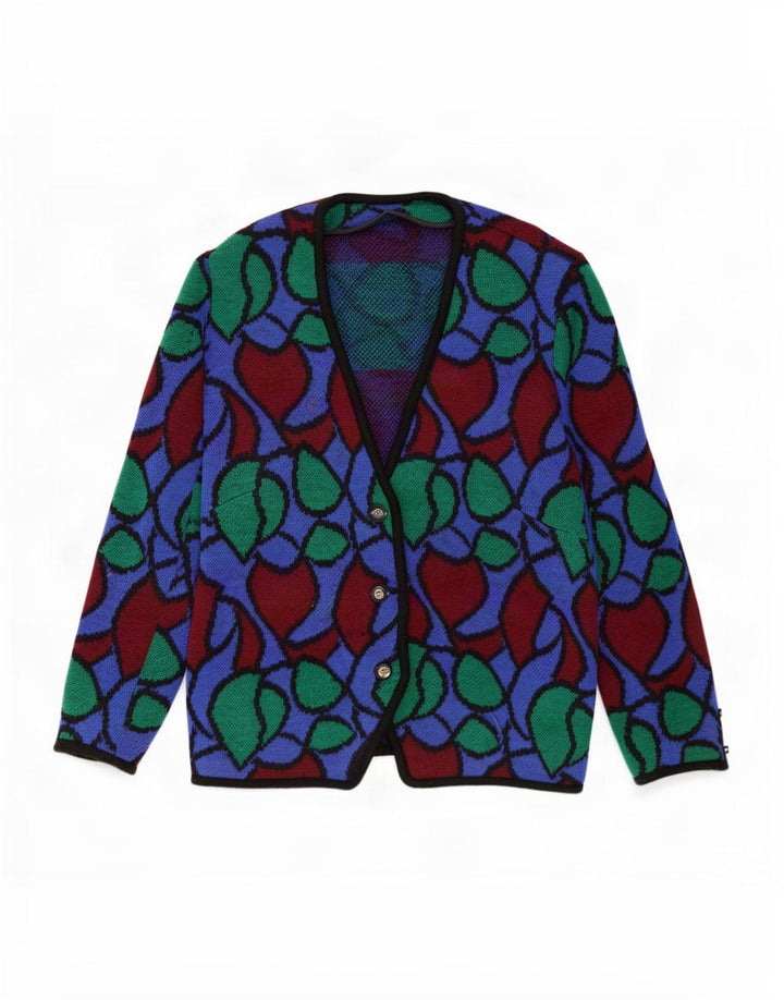 Suéter cardigã feminino vintage com padrão abstrato UK 18 XL multicolorido