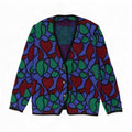 Suéter cardigã feminino vintage com padrão abstrato UK 18 XL multicolorido