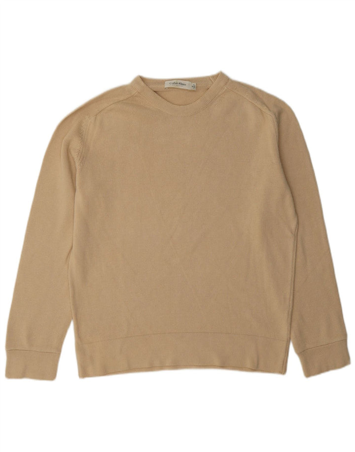 Suéter feminino Calvin Klein com gola redonda e ajuste regular Reino Unido 12 médio bege