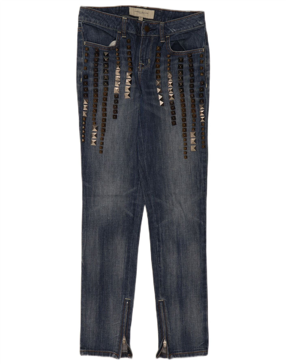 Calça jeans feminina KAREN MILLEN desgastada Reino Unido 8 pequena W28 L29 azul