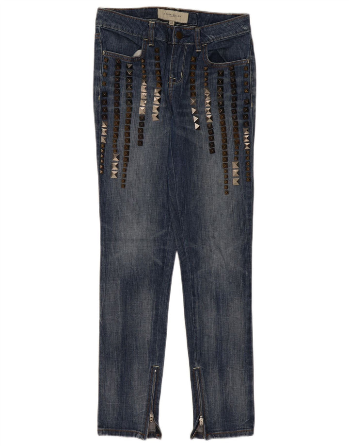 Calça jeans feminina KAREN MILLEN desgastada Reino Unido 8 pequena W28 L29 azul