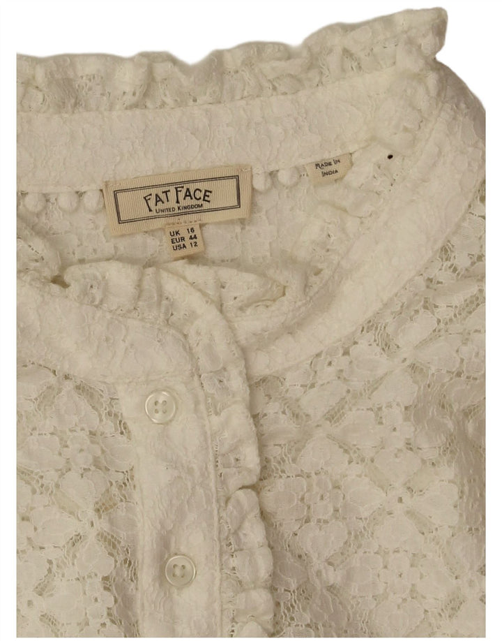 Blusa feminina grande de manga comprida Fat Face UK 16 grande floral branca