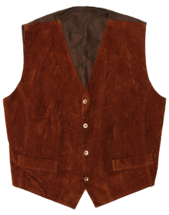 Colete vintage masculino de camurça grande marrom