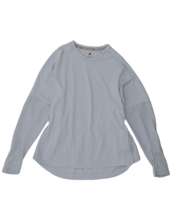 Top feminino Adidas manga comprida UK 16/18 grande azul poliéster