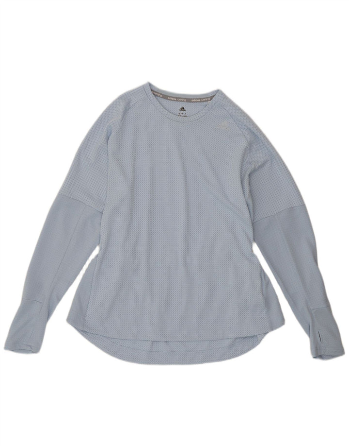 Top feminino Adidas manga comprida UK 16/18 grande azul poliéster