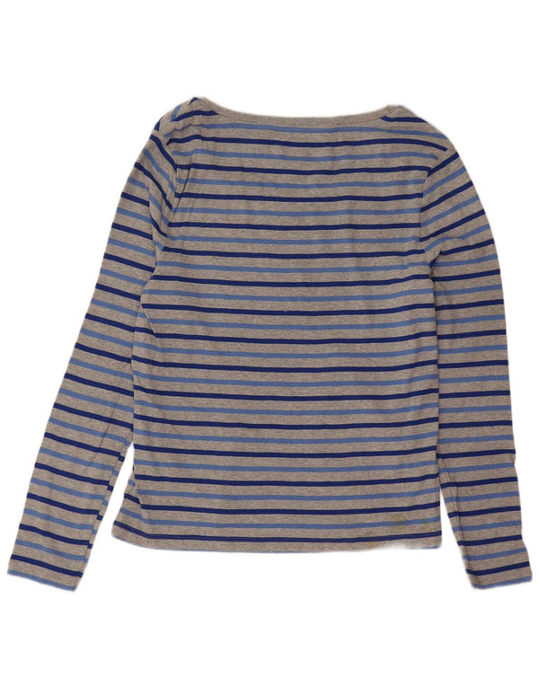 Top feminino Tommy Hilfiger manga comprida UK 14 grande algodão listrado cinza