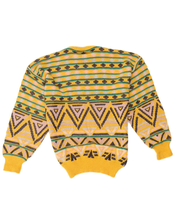 Suéter vintage masculino com gola redonda, algodão geométrico amarelo médio