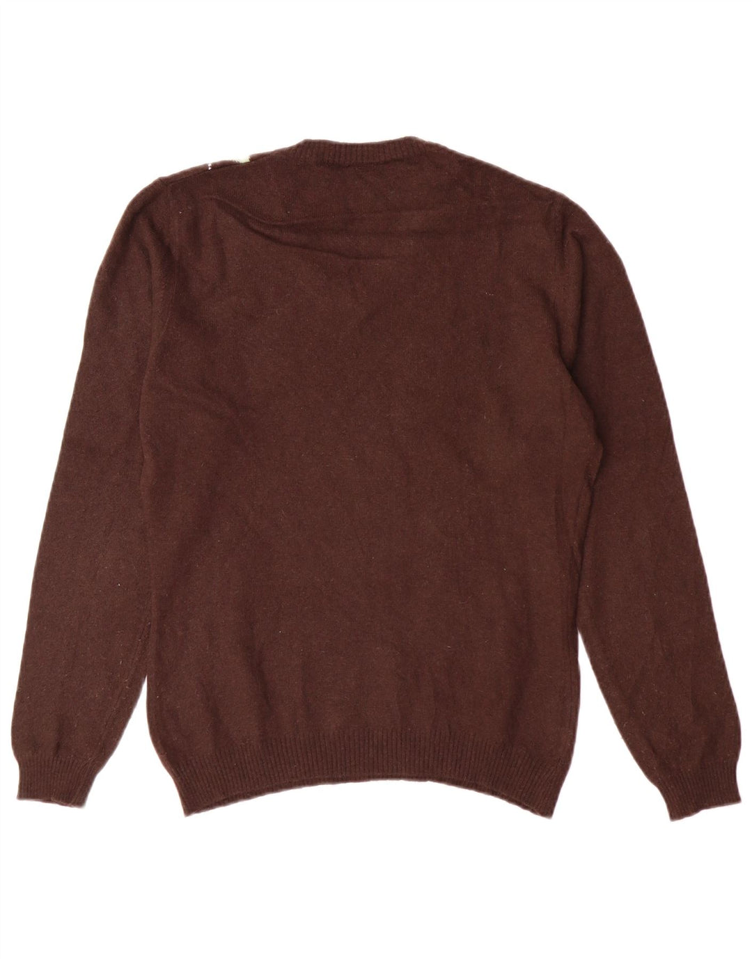 Suéter feminino VINTAGE com decote em V Reino Unido 12 marrom médio Argyle/Diamante