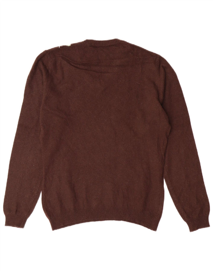 Suéter feminino VINTAGE com decote em V Reino Unido 12 marrom médio Argyle/Diamante