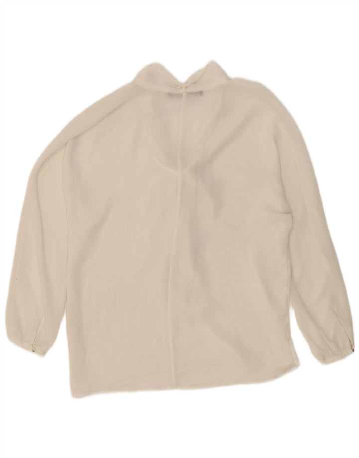 Zara feminino manga comprida com gravata frontal transparente Reino Unido 16 grande branco