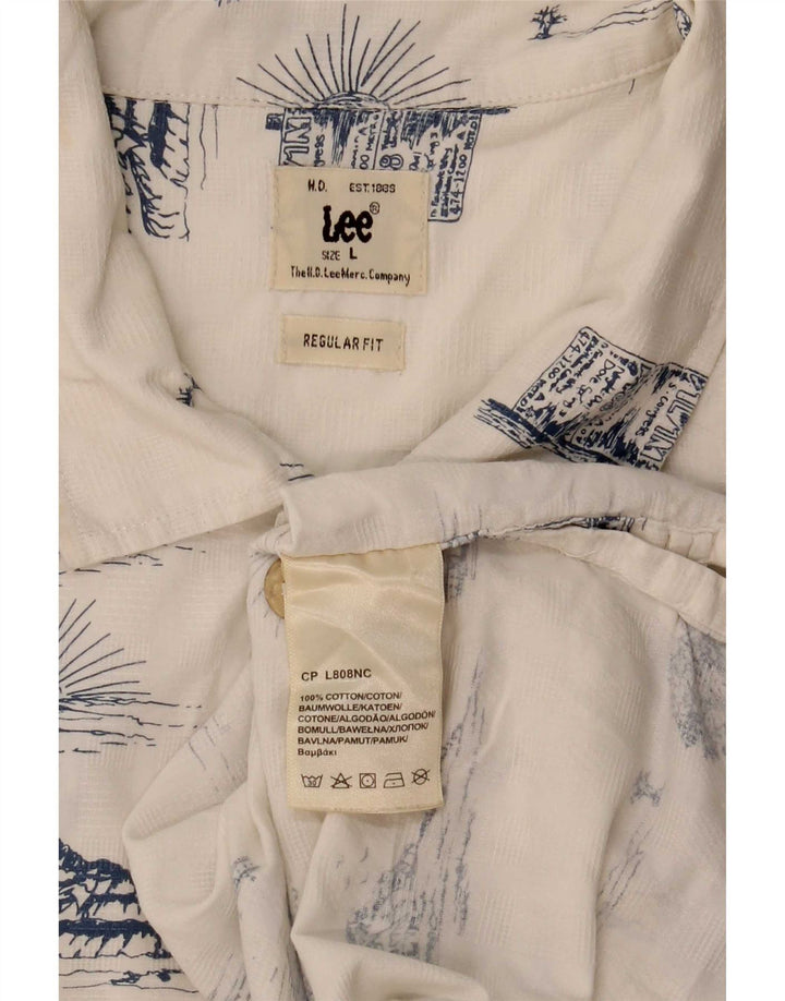 Lee Mens Abstract Padrão Regular Fit Camisa Grande Algodão Branco