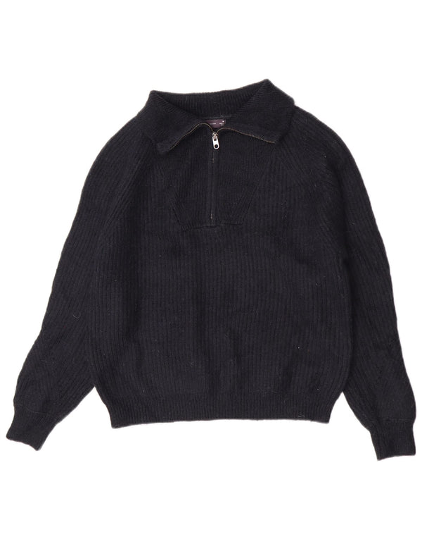 Suéter feminino Marks & Spencer com gola e zíper Reino Unido 14 médio azul marinho
