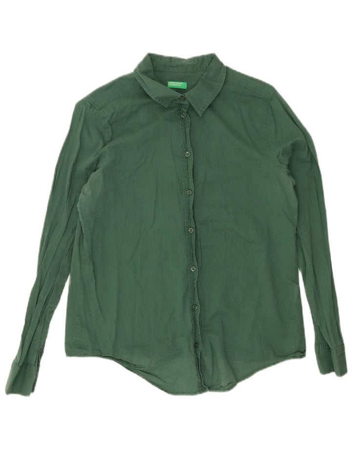 Camisa feminina BENETTON UK 10 pequeno algodão verde