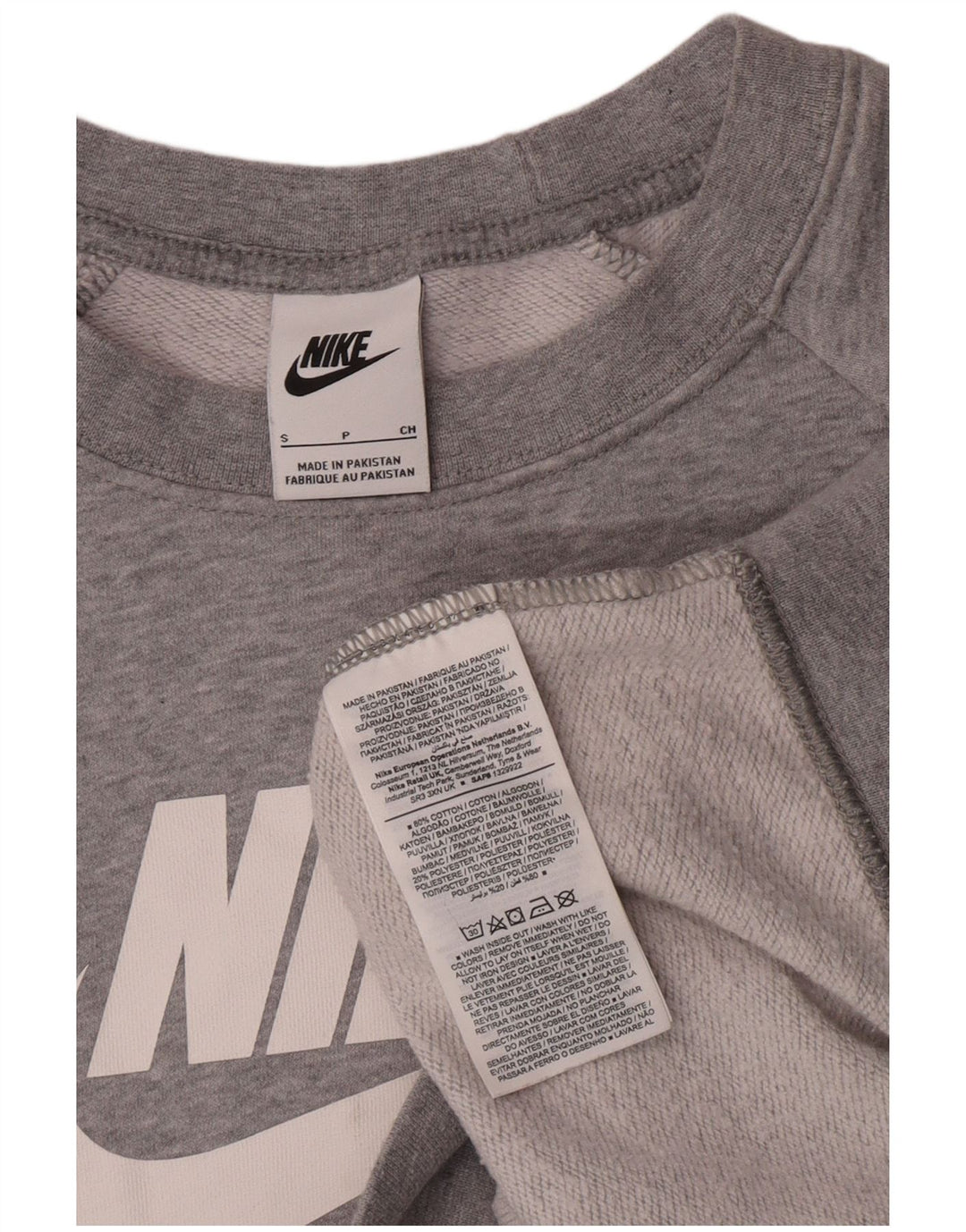 Moletom gráfico feminino Nike Jumper UK 10 pequeno algodão manchado cinza
