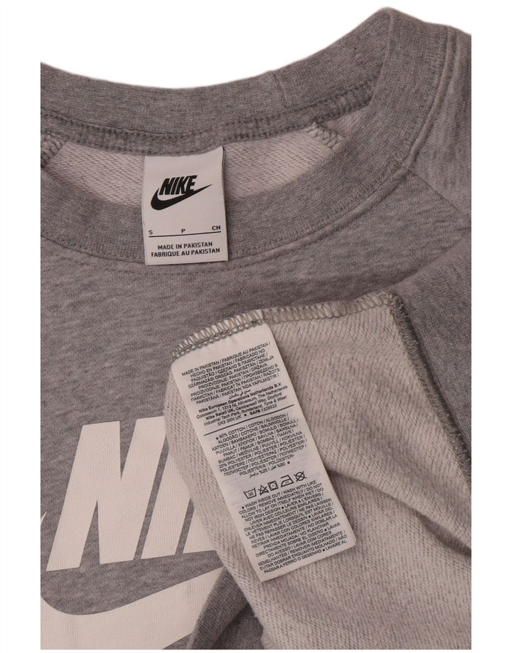 Moletom gráfico feminino Nike Jumper UK 10 pequeno algodão manchado cinza