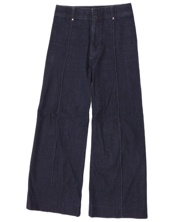 Zara Jeans feminino cintura alta com perna larga UE 38 pequeno W28 L28 algodão azul marinho
