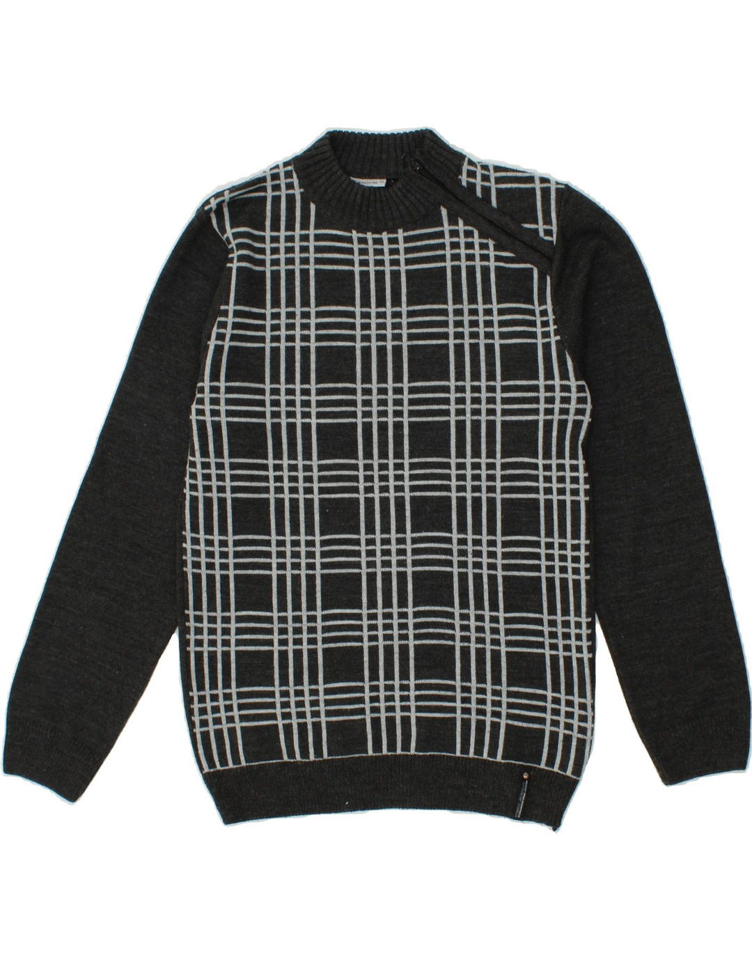CLOCK HOUSE Mens Zip Neck Jumper Sweater Large Grey Check Acrylic Vintage CLOCK HOUSE and Second-Hand CLOCK HOUSE from Messina Hembry 
