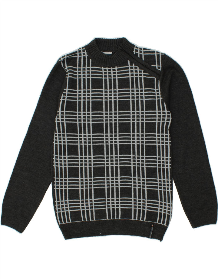 CLOCK HOUSE Mens Zip Neck Jumper Sweater Large Grey Check Acrylic Vintage CLOCK HOUSE and Second-Hand CLOCK HOUSE from Messina Hembry 
