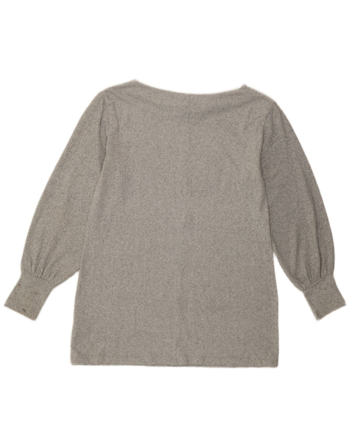 Top feminino Marks & Spencer manga comprida UK 12 poliéster cinza médio