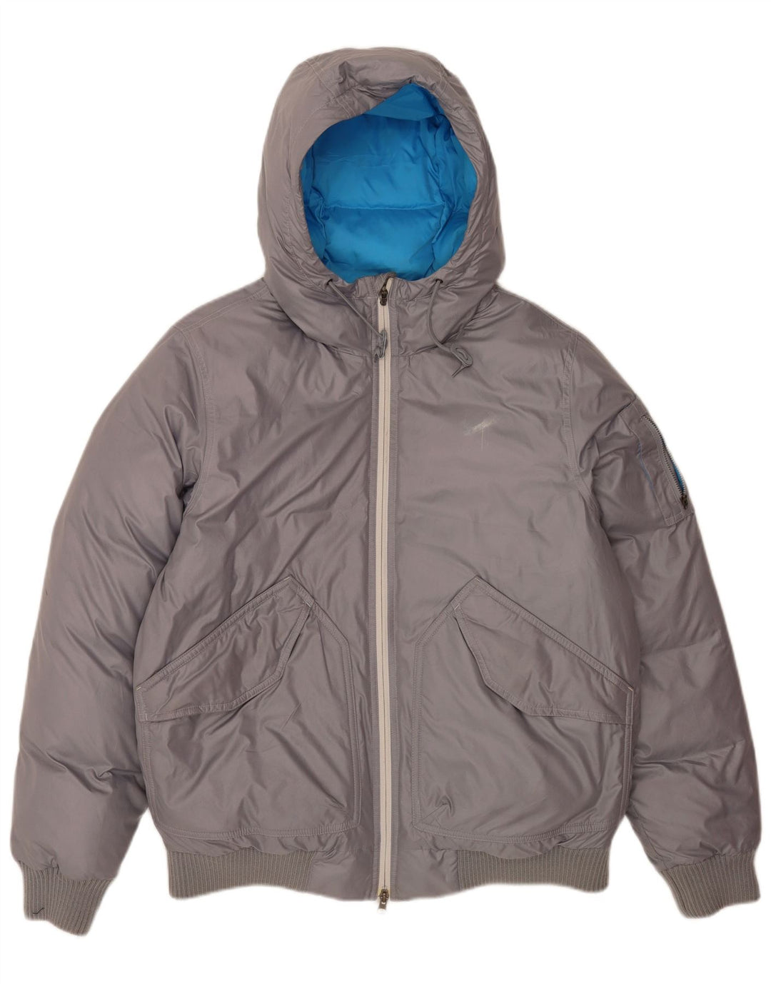 Jaqueta acolchoada com capuz masculina Nike UK 38 poliéster cinza médio