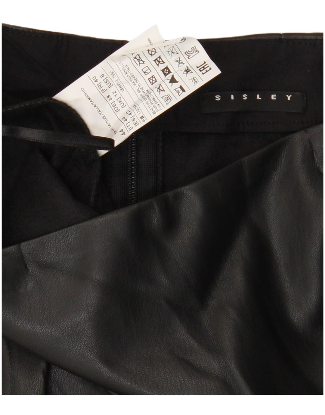 Saia de couro assimétrica feminina Sisley UK 12 médio W30 poliéster preto