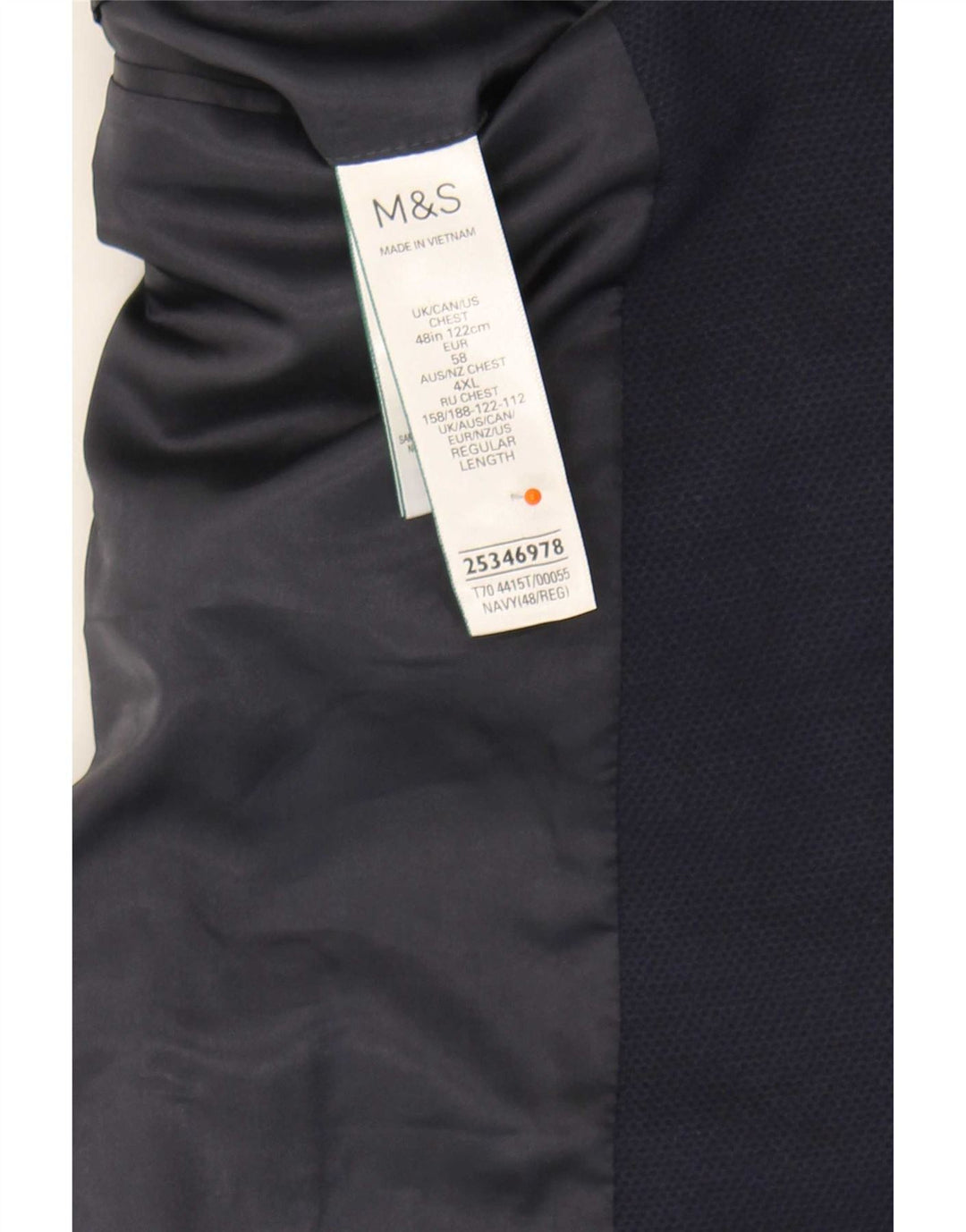 Jaqueta blazer masculina de 2 botões Marks & Spencer Reino Unido 48 4XL azul marinho poliamida