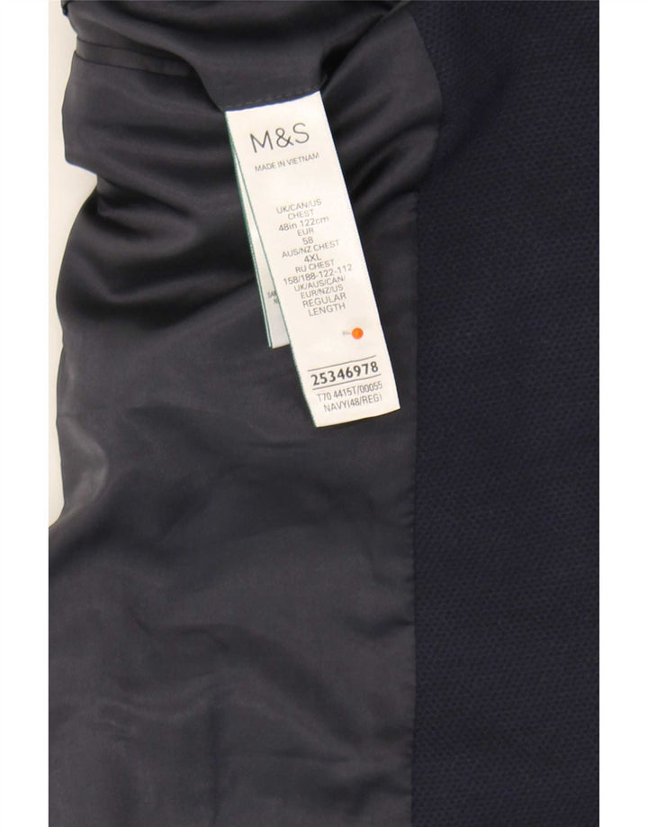 Jaqueta blazer masculina de 2 botões Marks & Spencer Reino Unido 48 4XL azul marinho poliamida