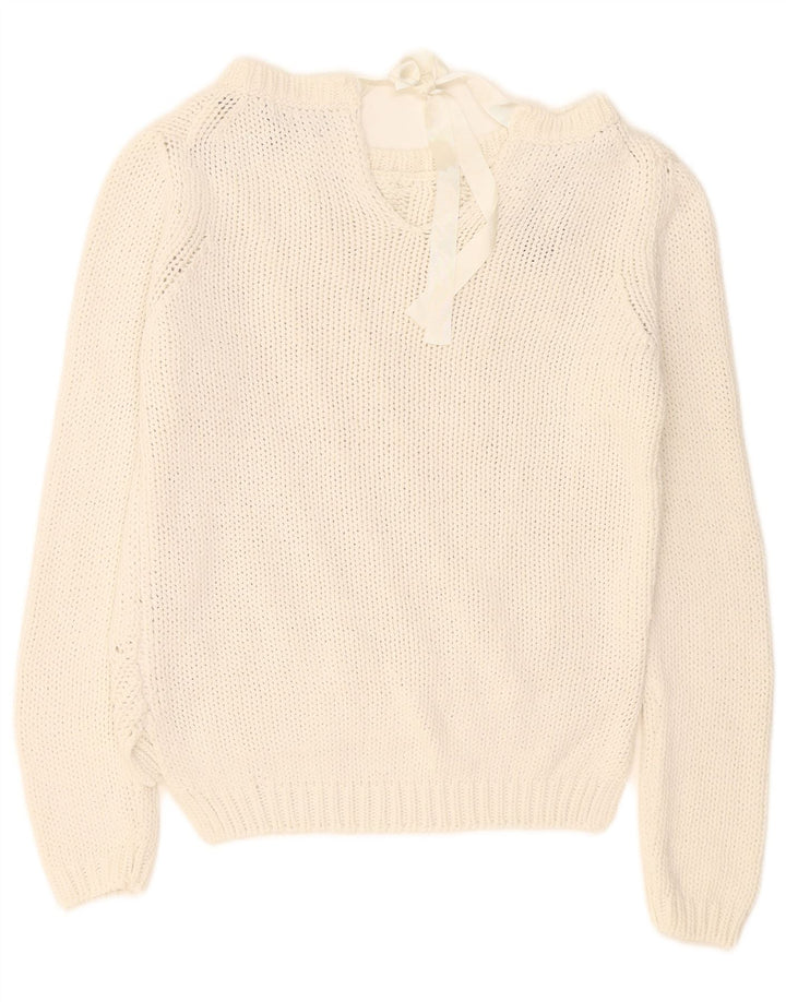 Suéter feminino Massimo Dutti com gola canoa Reino Unido 14 médio branco