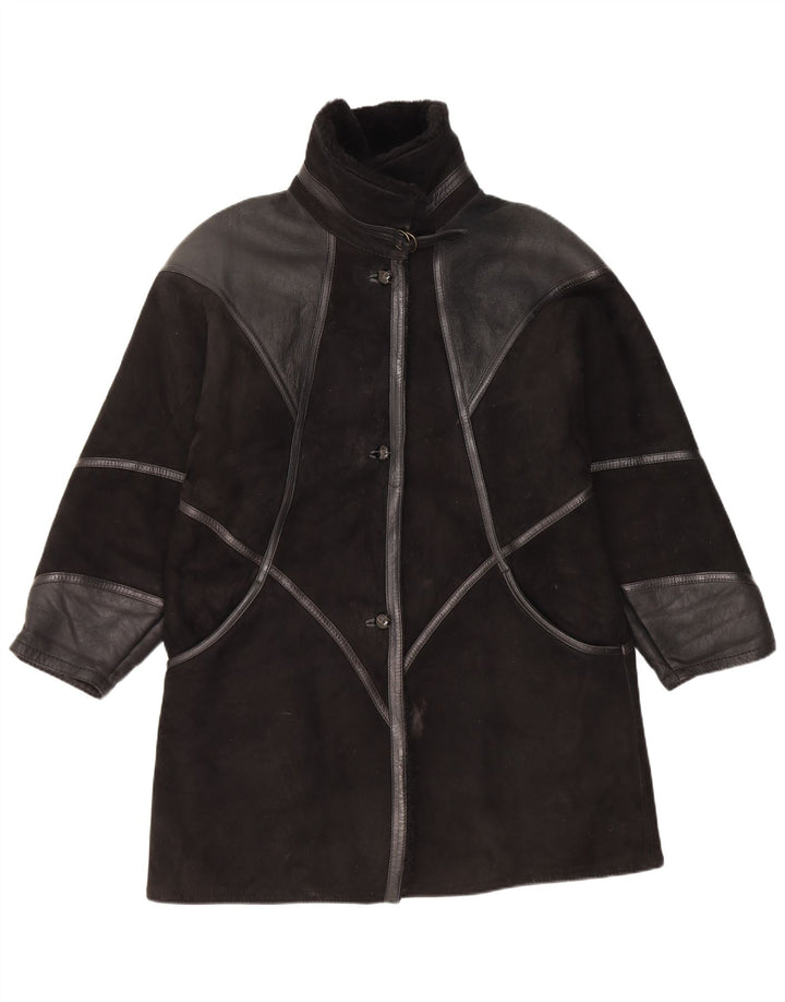 Casaco feminino vintage de shearling IT 44 médio preto patchwork shearling