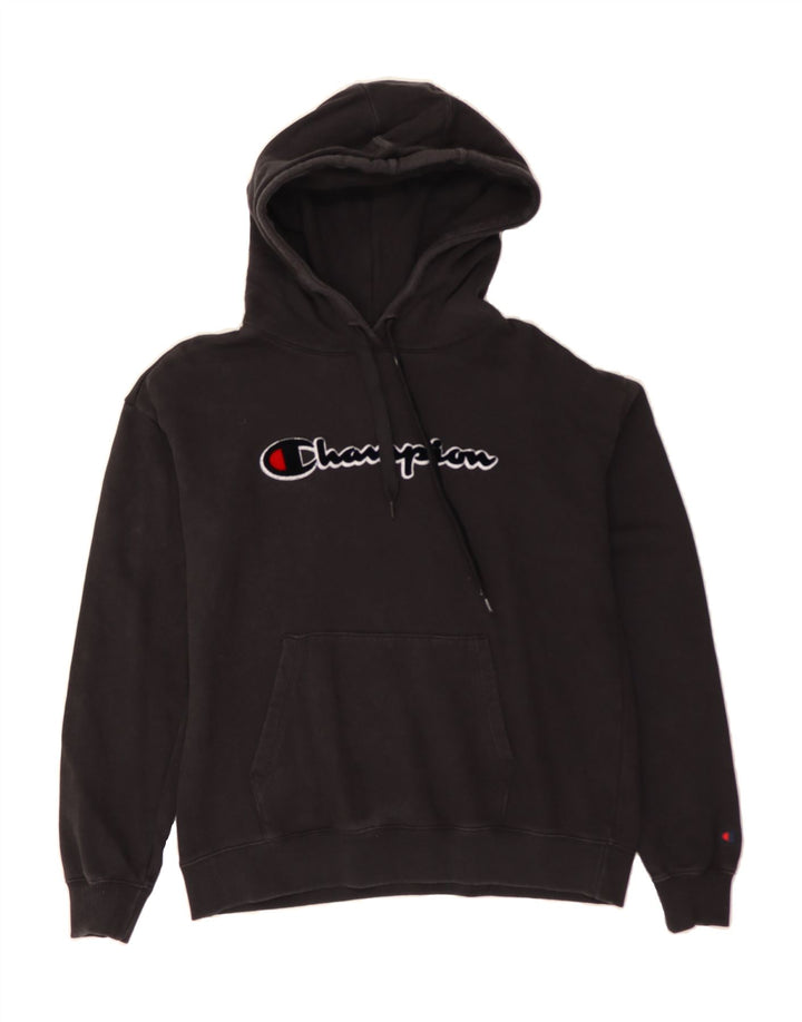 CHAMPION Mens Graphic Hoodie Jumper Small Black Cotton Vintage Champion and Second-Hand Champion from Messina Hembry 
