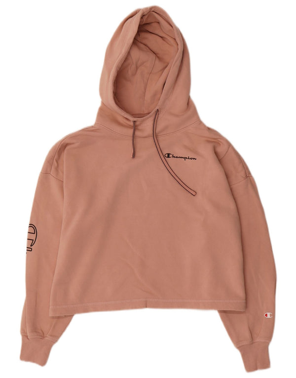 Jumper feminino com capuz estampado de grandes dimensões da Champion Reino Unido 10 pequeno rosa