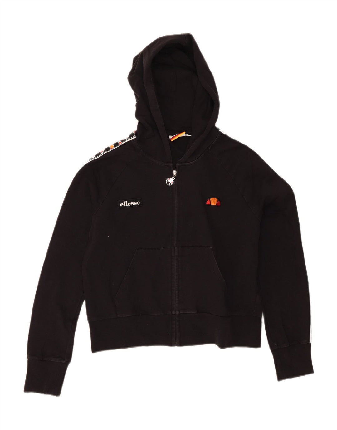 Ellesse Suéter feminino com capuz e zíper gráfico Reino Unido 14 grande algodão preto