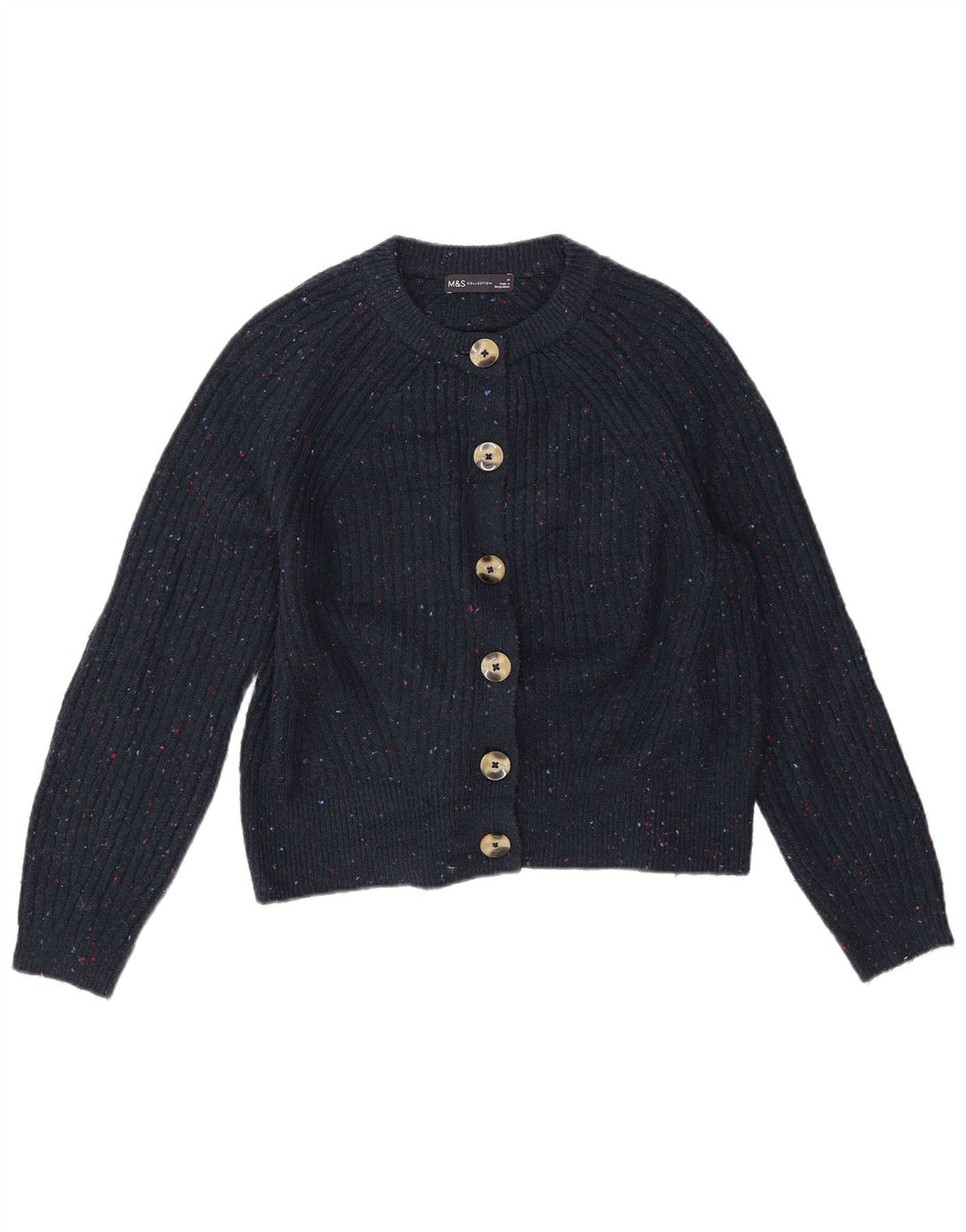 Suéter cardigã feminino Marks & Spencer Reino Unido 14 médio azul marinho manchado