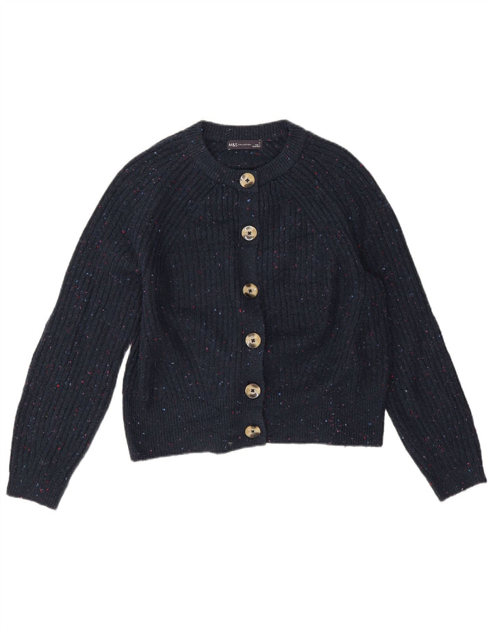 Suéter cardigã feminino Marks & Spencer Reino Unido 14 médio azul marinho manchado