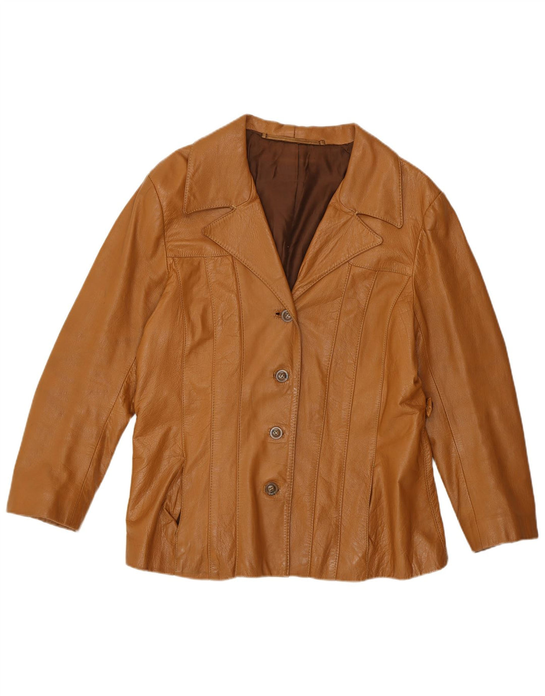 Jaqueta de couro feminina vintage UK 12 marrom médio