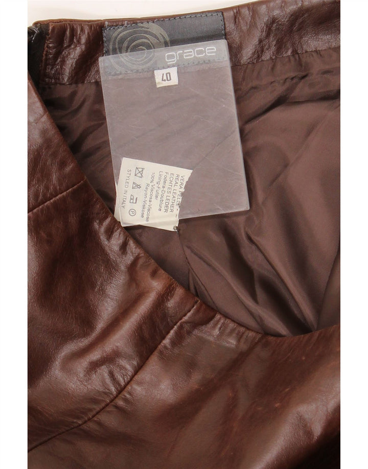 Saia de couro feminina vintage IT 40 pequena W28 couro marrom