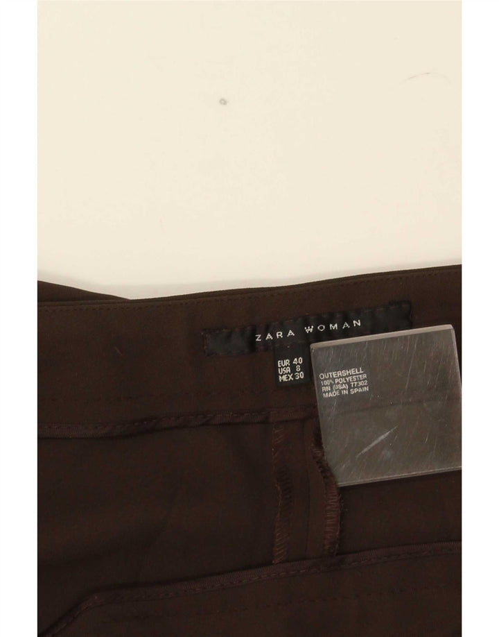 Calça feminina reta casual Zara EU 40 médio W30 L28 poliéster marrom